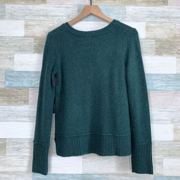 Cynthia Rowley V Neck Wool Blend Sweater Green Ribbed Soft Stretchy Womens Small - Picture 4 of 7